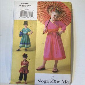 Girls Costume Asian Wrap Dress Top Pants Costume Pattern Vogue V7894 Size 5-6X